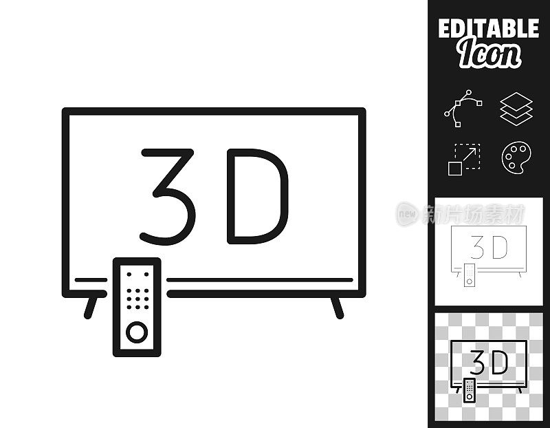 3 d电视。图标设计。轻松地编辑